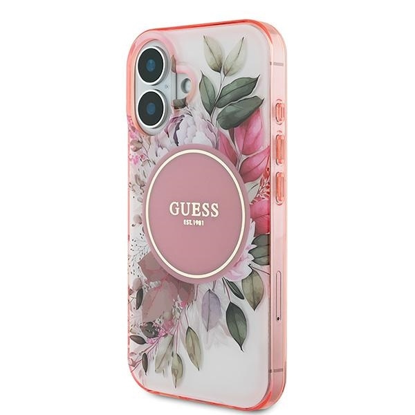 Original Case GUESS IML Flower & Tonal Circle Magsafe GUHMP16SHFWBDCEP for Iphone 16 pink