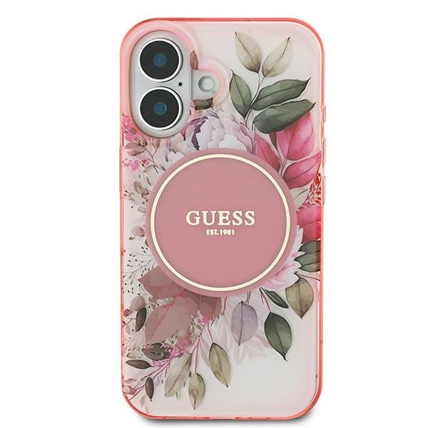 Original Case GUESS IML Flower & Tonal Circle Magsafe GUHMP16SHFWBDCEP for Iphone 16 pink