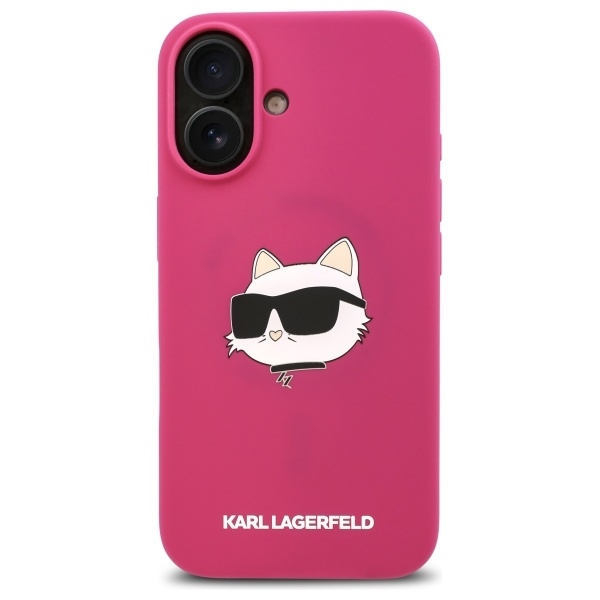 Original Pouch KARL LAGERFELD hardcase Silicone Choupette Head Print MagSafe KLHMP16SSCHPPLF for Iphone 16 fuchsia