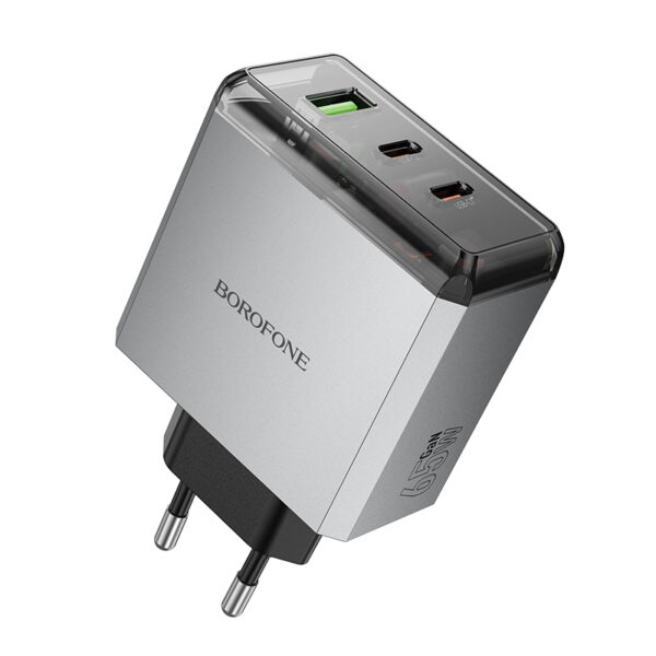 Borofone Wall charger BN22 Lena GaN - 2xType C + USB - QC 3.0 PD 65W grey