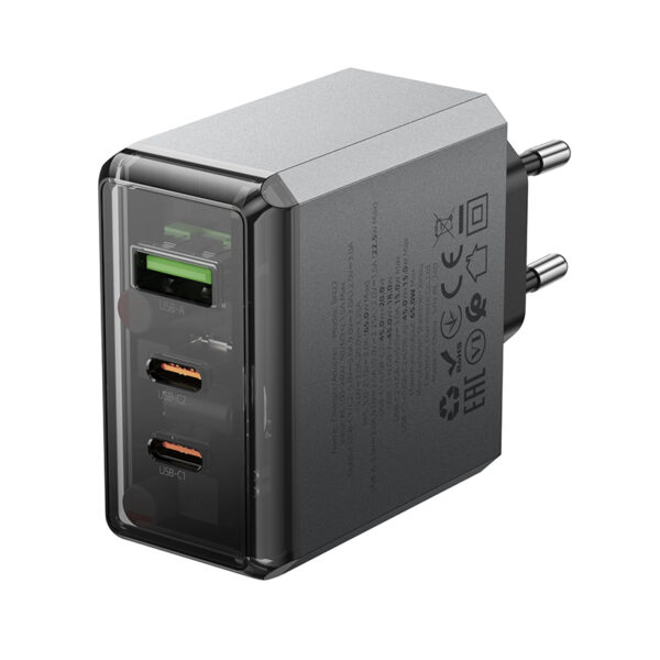 Borofone Wall charger BN22 Lena GaN - 2xType C + USB - QC 3.0 PD 65W grey