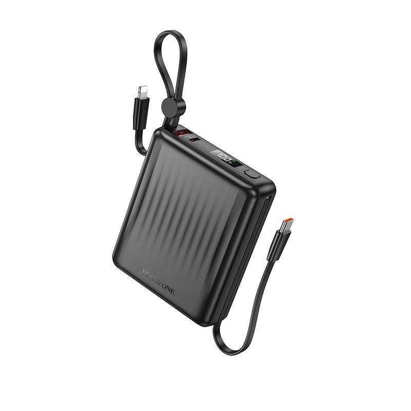 Borofone Power Bank 15000mAh BJ70A Vigorous - USB + Type C - QC 3.0 PD 20W with Type C and Lightning cables black