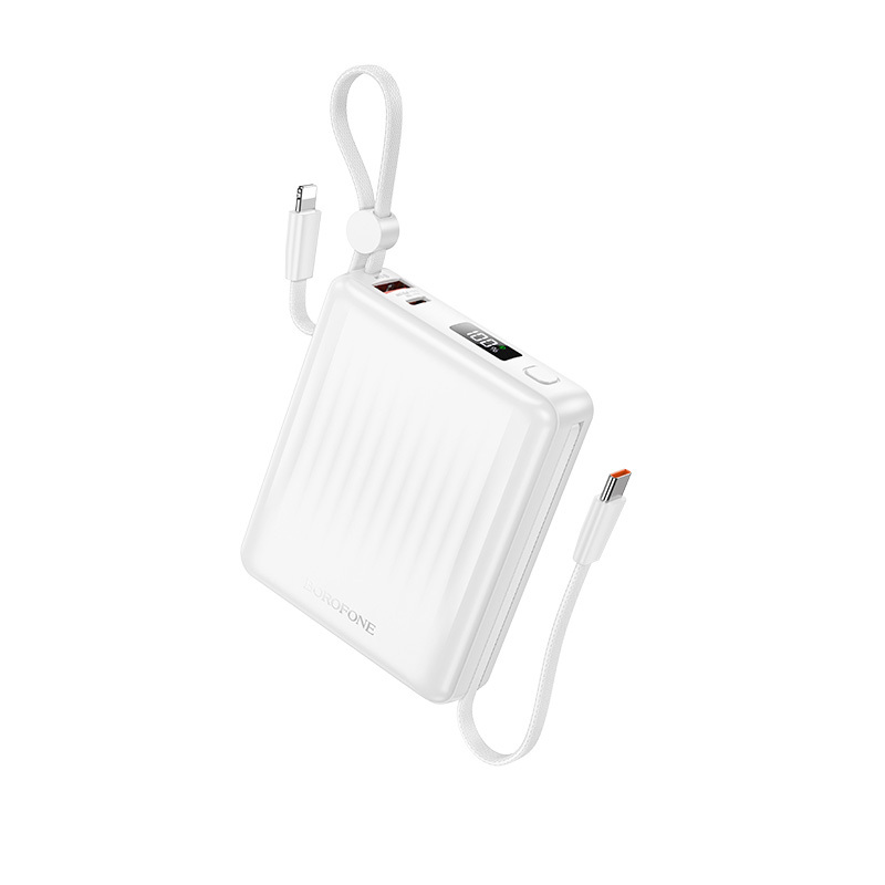 Borofone Power Bank 15000mAh BJ70A Vigorous - USB + Type C - QC 3.0 PD 20W with Type C and Lightning cables white