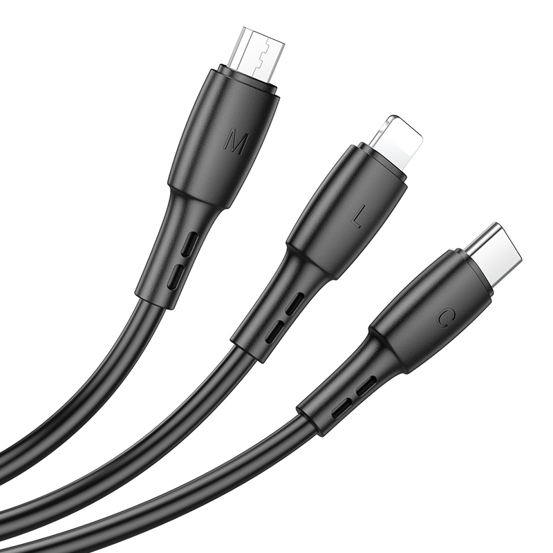 Borofone Cable BX71 3 in 1 - USB to Type C, Micro USB, Lightning - 2A 1 metre black