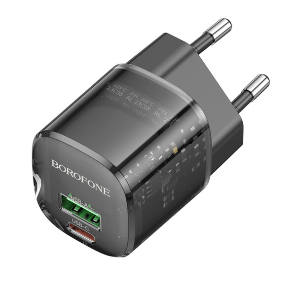 Borofone Wall charger BN17 Sunlight - USB + Type C -  QC 3.0 PD 20W 3A black