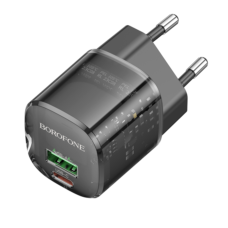 Borofone Wall charger BN17 Sunlight - USB + Type C -  QC 3.0 PD 20W 3A black