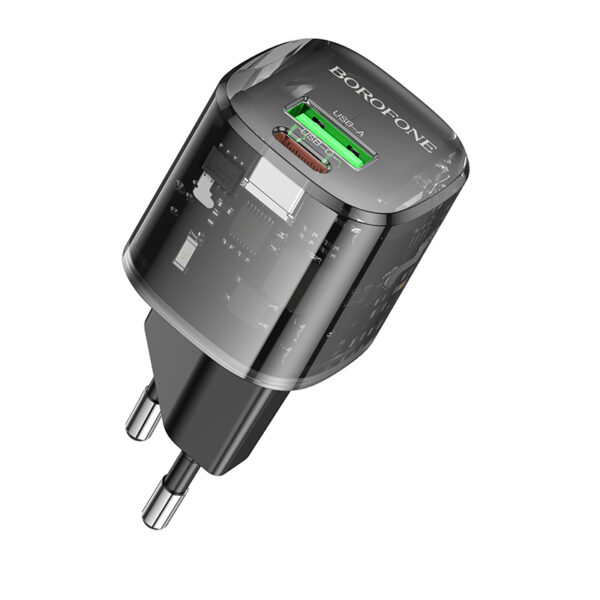 Borofone Wall charger BN17 Sunlight - USB + Type C -  QC 3.0 PD 20W 3A black