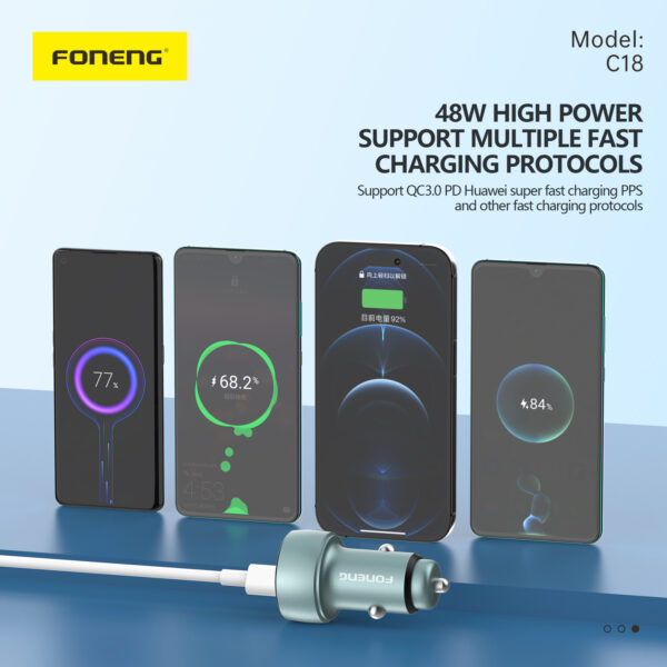 Foneng Car charger C18 - USB + Type C - PD 48W 3A grey