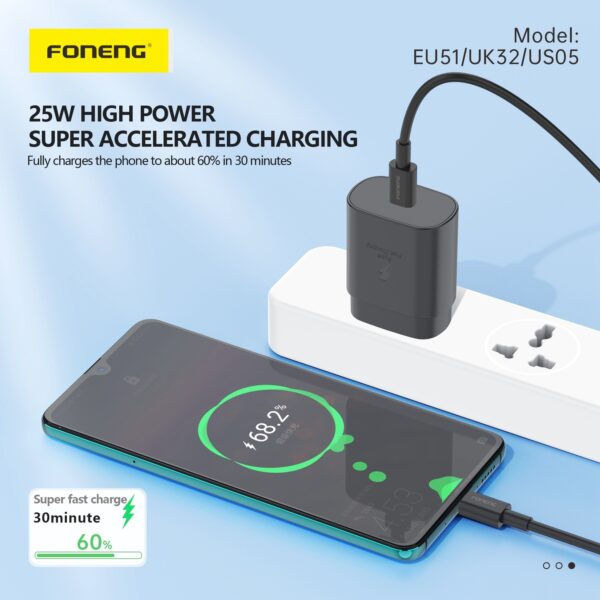Foneng Wall charger EU51 GaN - Type C - PD 25W black