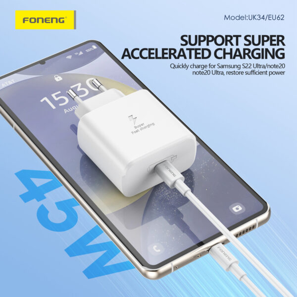 Foneng Wall charger EU62 GaN - Type C - PD 45W with Type C to Lightning cable white