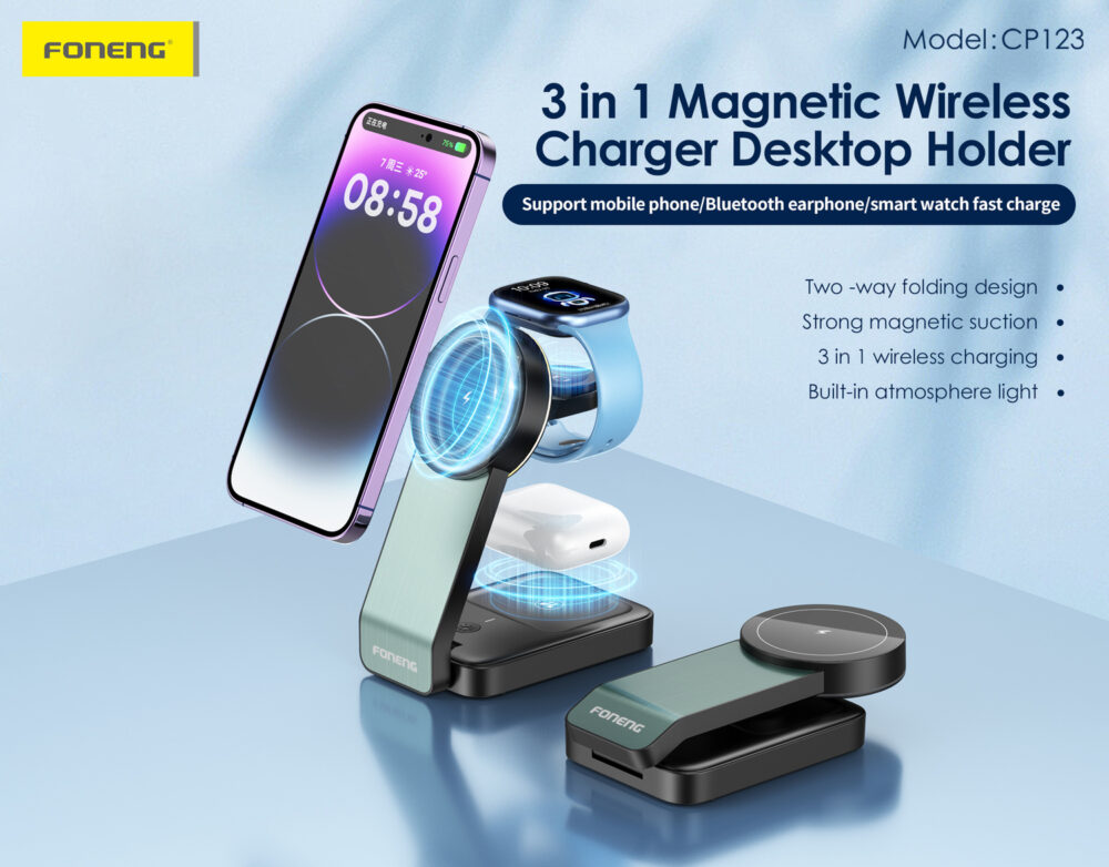 Foneng Desktop phone holder CP123 3 in 1 with induction charging black