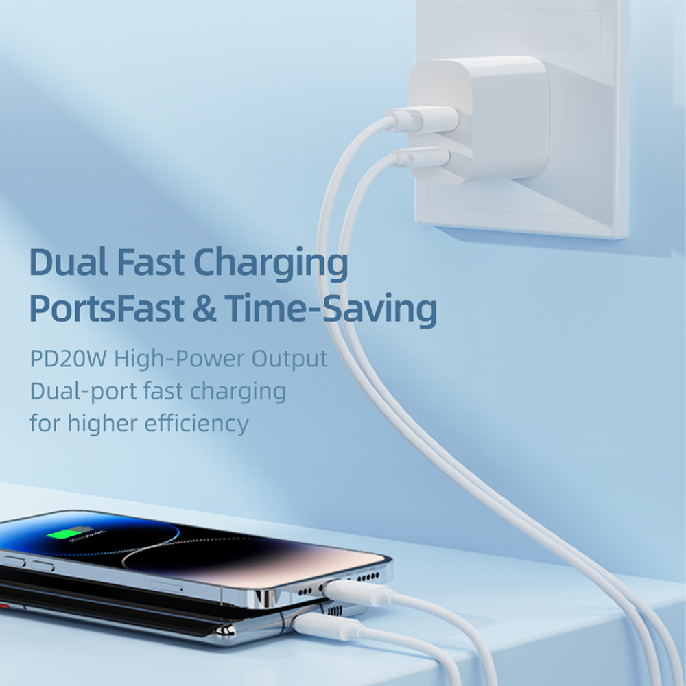 Rock Wall charger T43  - USB + Type C - QC 3.0 PD 20W 3A white