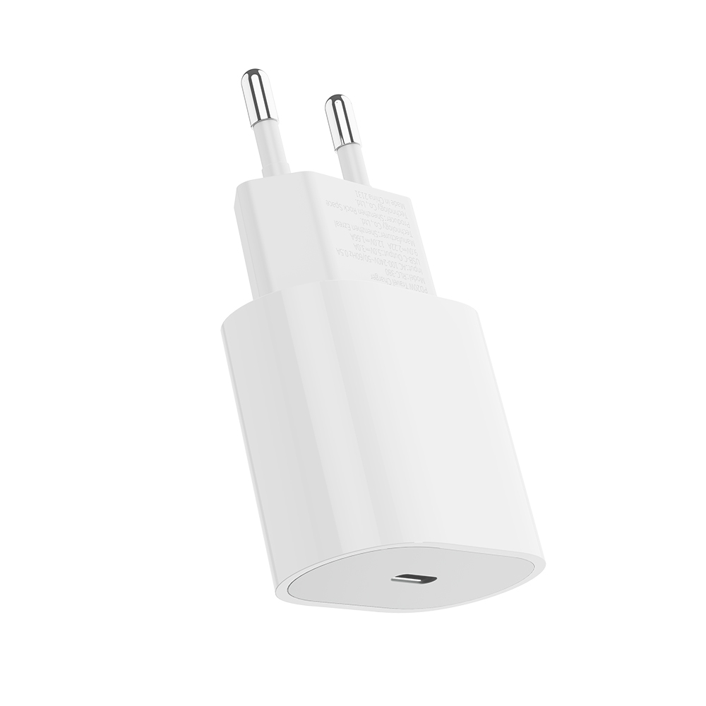Rock Wall charger T18 Sugar Cube Series GaN - Type C - QC 3.0 PD 20W with Type C to Lightning cable white