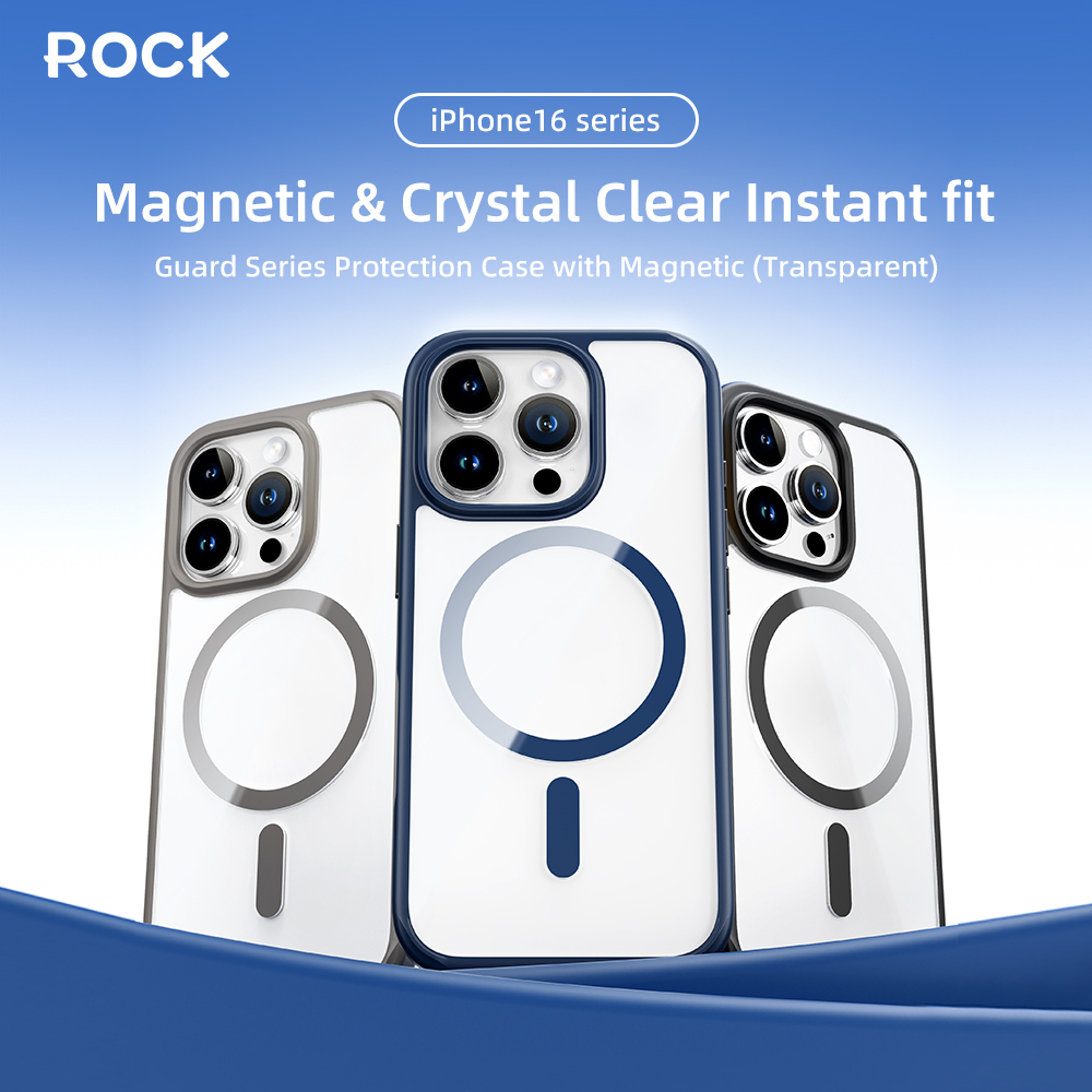 Rock Guard Series Magnetic Case for Iphone 16 transparent-black