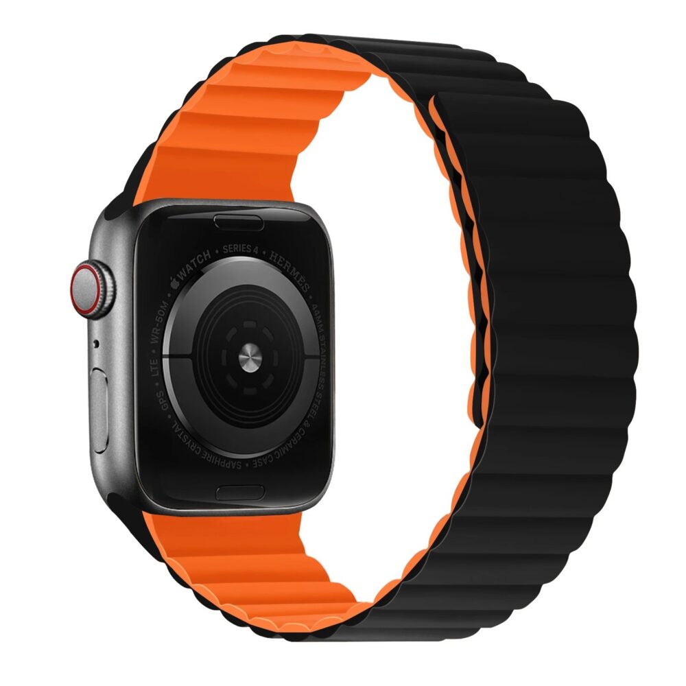Silicone magnetic loop for Apple Watch 42/44/45/49 double-sided design 2 black-orange