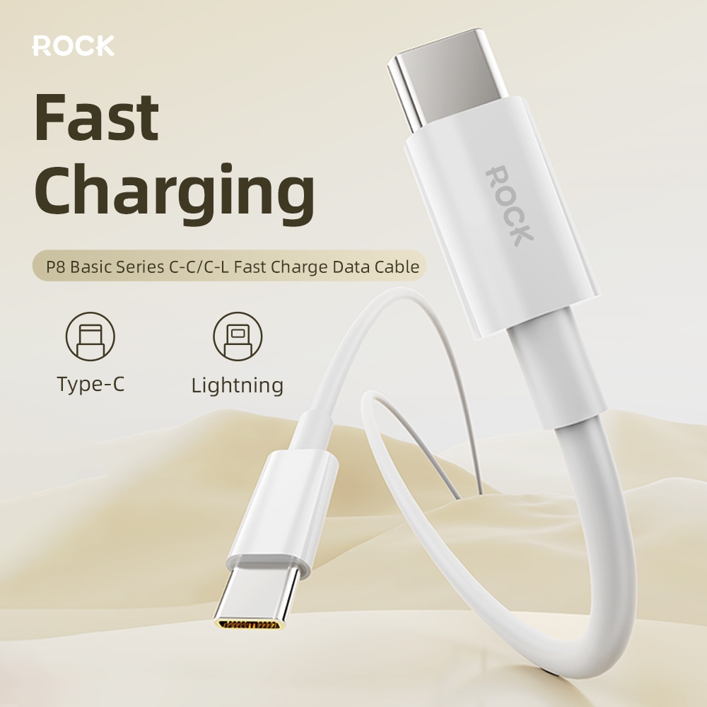 Rock Cable P8 Basic Series - Type C to Type C - PD 60W 3A 1 metre white