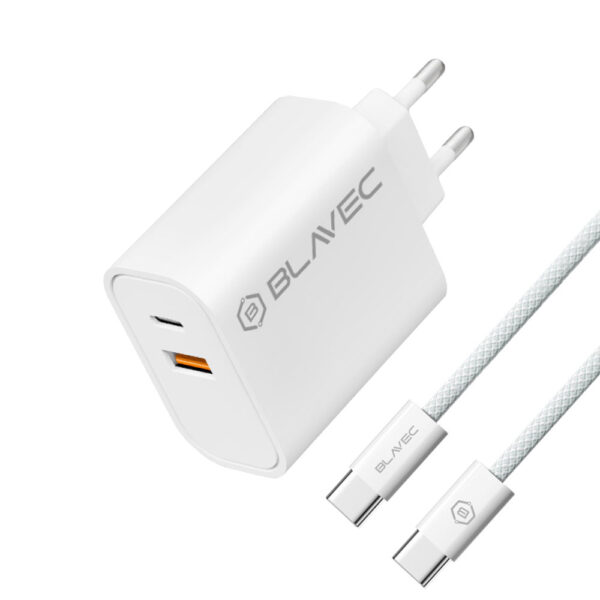 Blavec Wall charger BC-2 - USB + Type C - QC 3.0 PD 20W with Type C to Type C cable (TCBC2-UCW20+CC) white