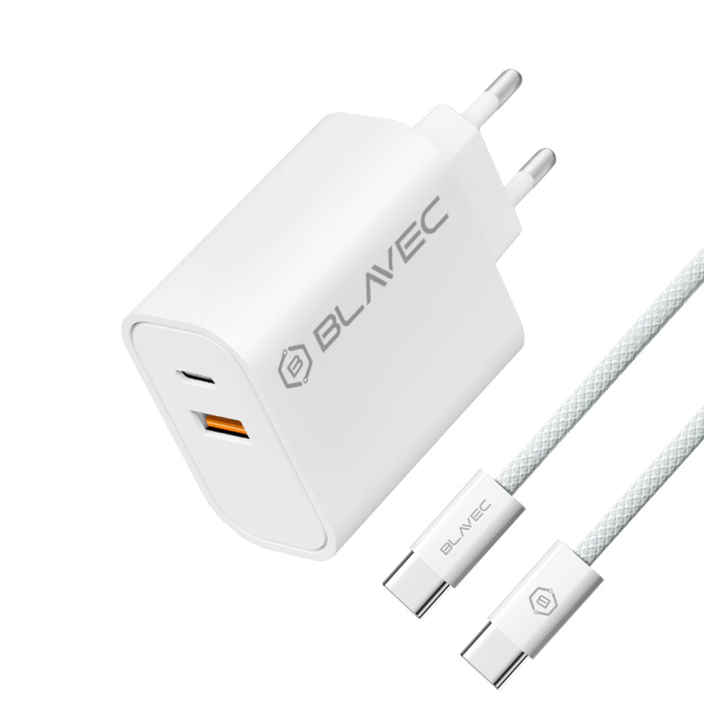 Blavec Wall charger BC-2 - USB + Type C - QC 3.0 PD 20W with Type C to Type C cable (TCBC2-UCW20+CC) white