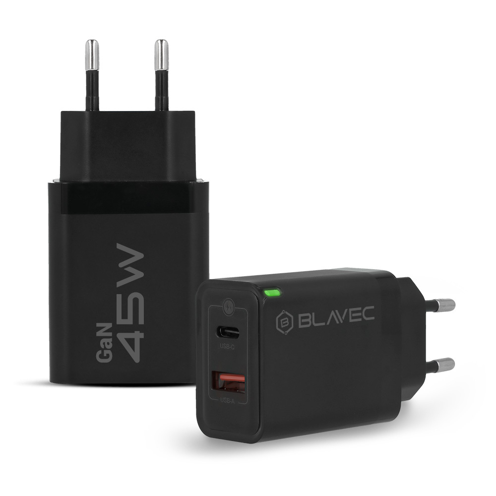 Blavec Wall charger BC-5 GaN - USB + Type C - PD QC 45W 3A (TCBC5G-UCB453A) black