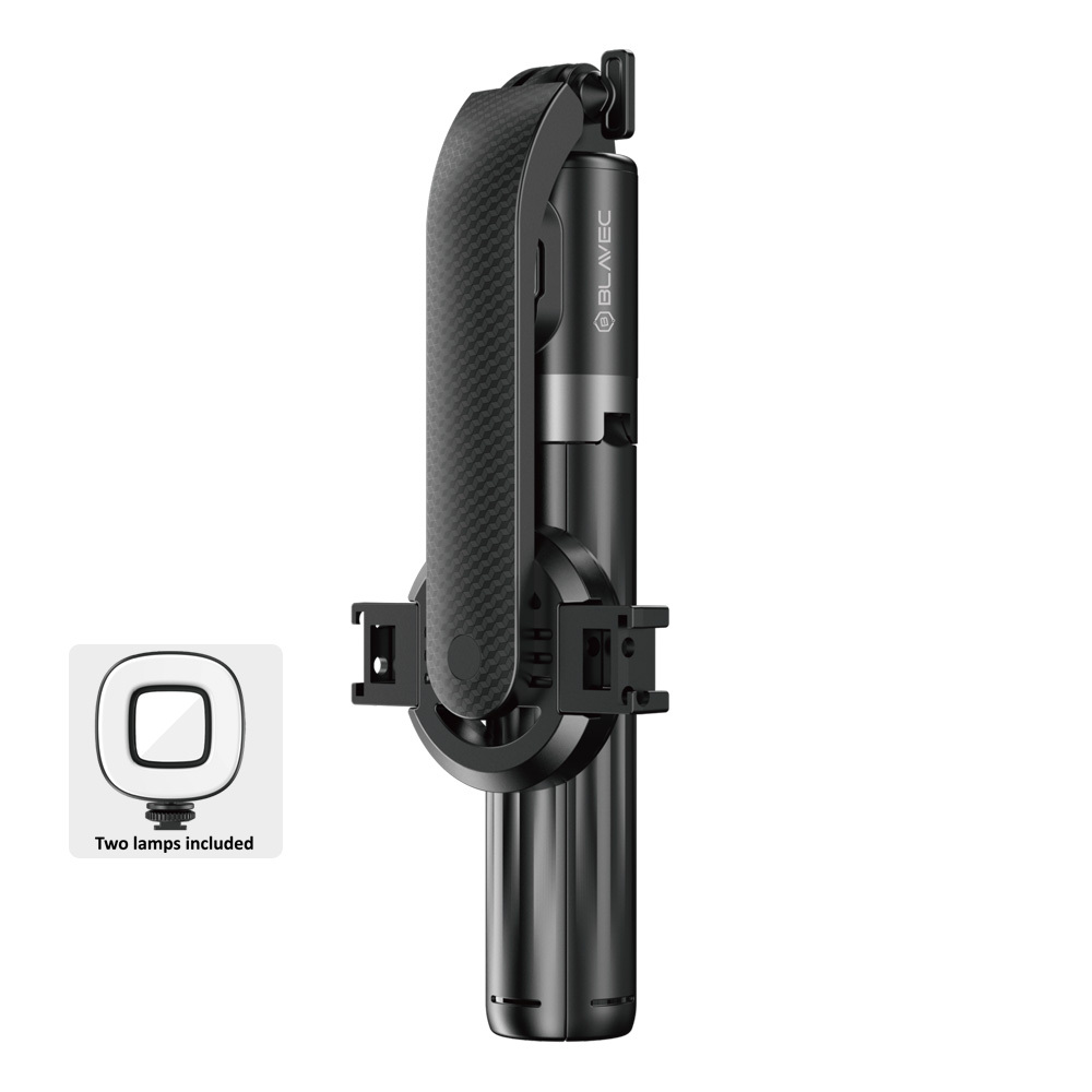 Blavec Selfie Stick Aluminium Fusion P-07 Magsafe tripod + remote control + 2 lamps 1,4 metres (SSFP07-MTR2LB14) black