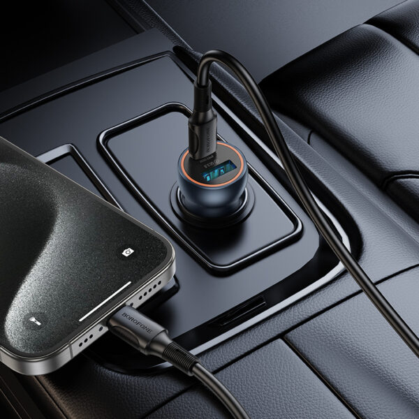 Borofone Car charger BZ32A Fresh - USB + Type C - QC 3.0 PD 30W with Type C to Type C cable grey