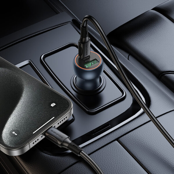 Borofone Car charger BZ32B Fresh - USB + Type C - QC 3.0 PD 48W with Type C to Type C cable grey