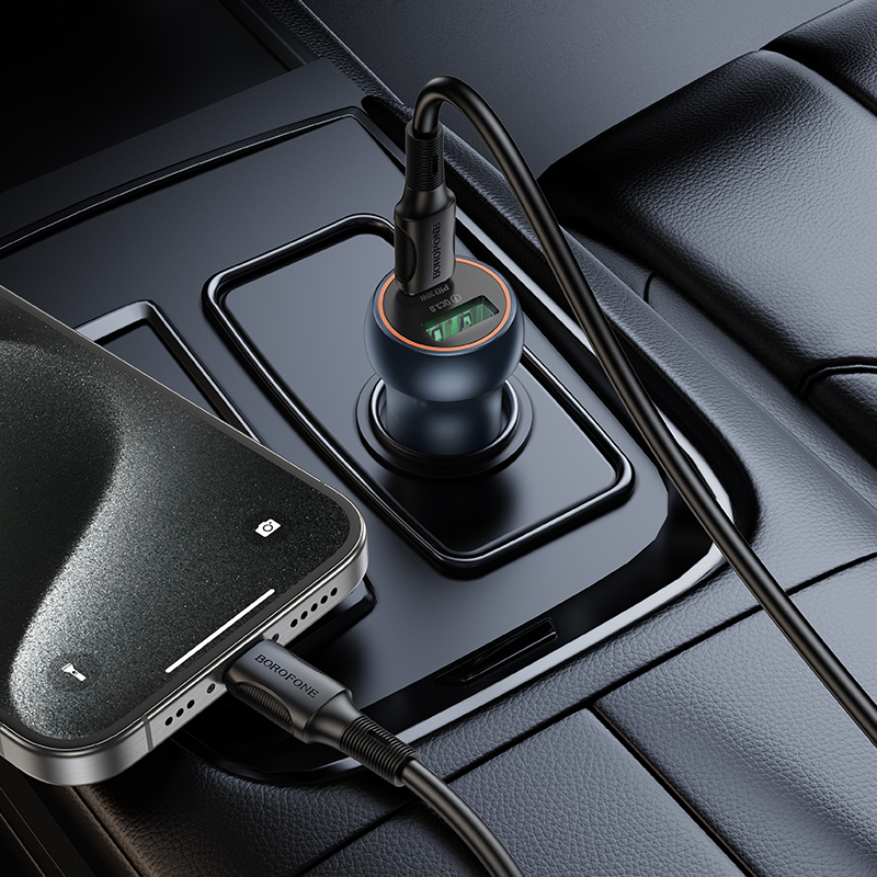 Borofone Car charger BZ32B Fresh - USB + Type C - QC 3.0 PD 48W with Type C to Type C cable grey