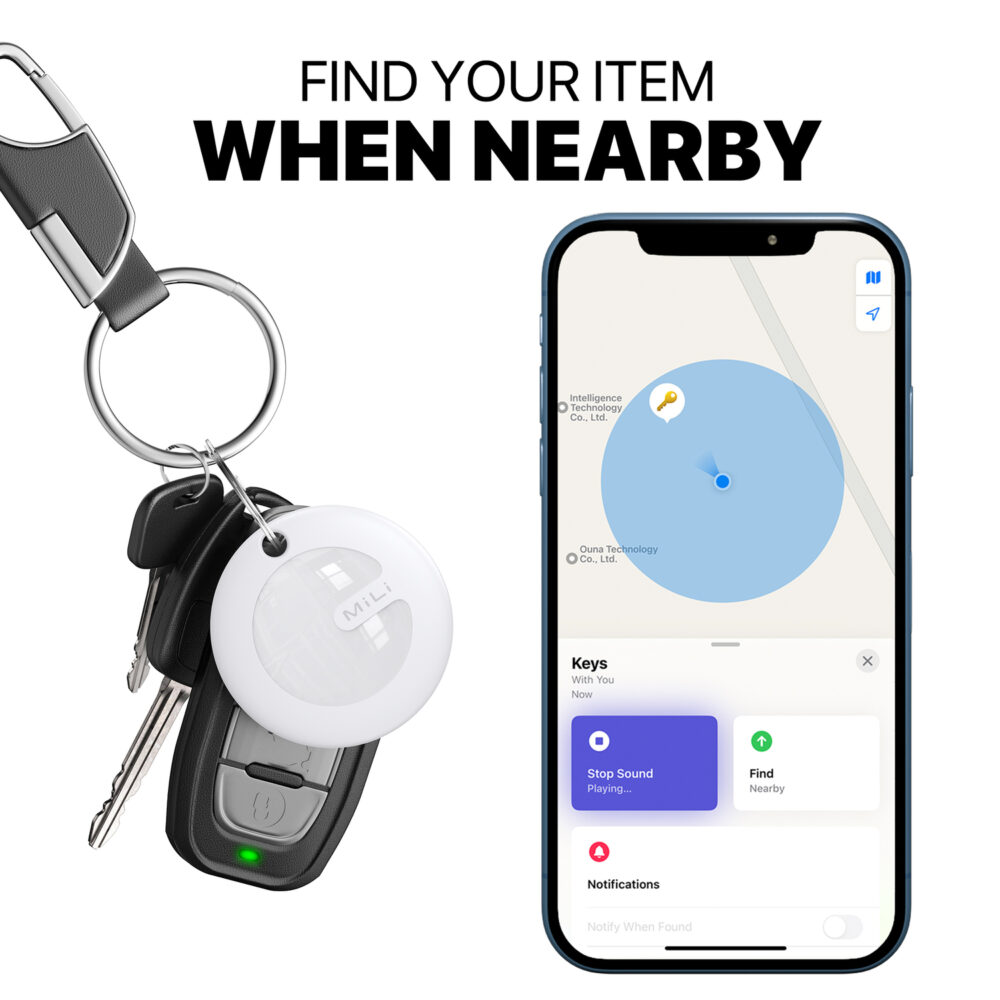 MiLi GPS Bluetooth MiTag Tracker HD-P16 (Apple only) + keyring black