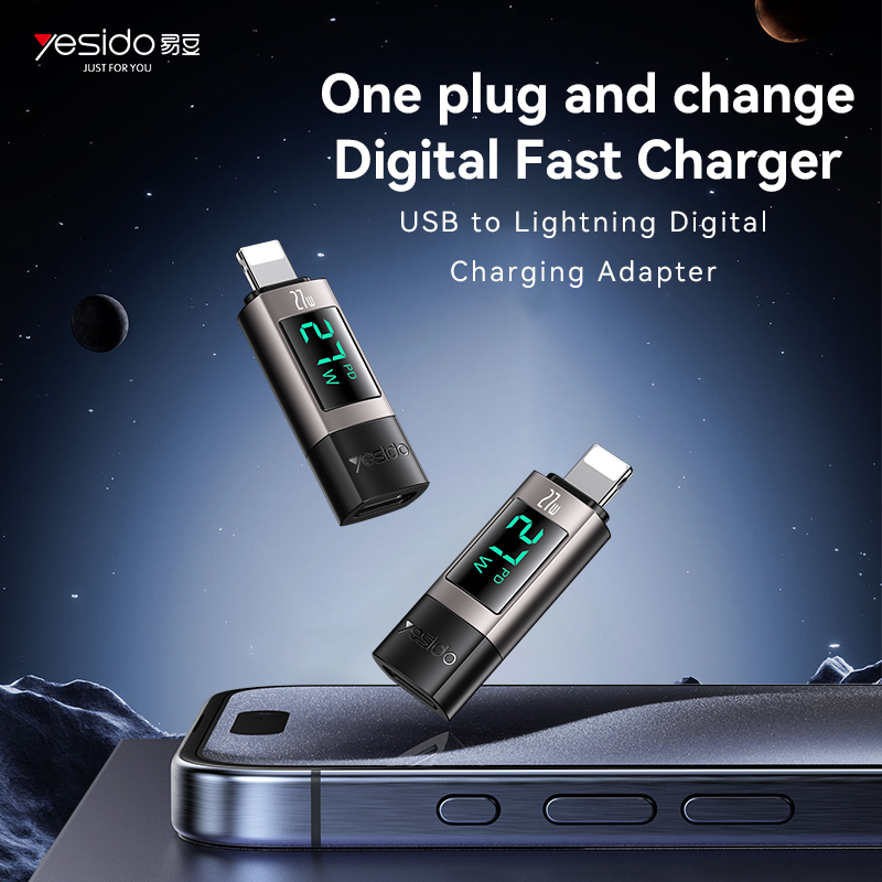 Yesido Adapter OTG GS25 - Lightning (male) to Type C (female) - with LCD display black