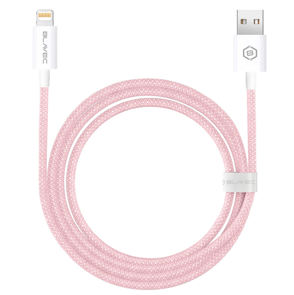 Blavec Cable Candy braided - USB to Lightning - 2,4A 2 metres Apple CarPlay (CCA-UL24P20) pink
