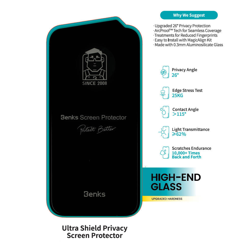 Benks Tempered glass Ultra Shield Privacy for Samsung Galaxy S24 Ultra (with fingerprint unlock)