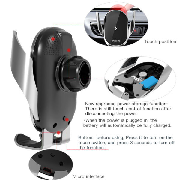 Yesido Car holder C78 induction 15W to air vent and windshield black