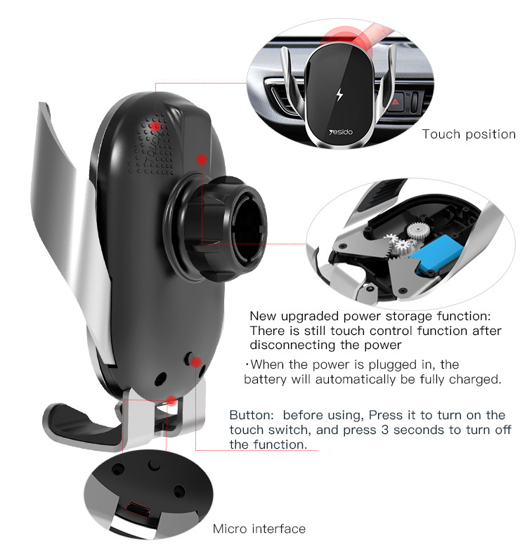 Yesido Car holder C78 induction 15W to air vent and windshield black