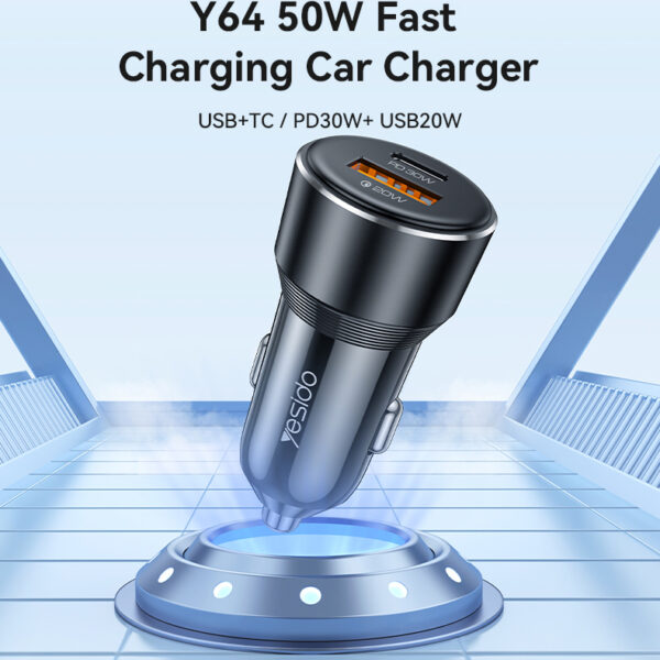 Yesido Car charger Y64 - USB + Type C - 20W + PD 30W black
