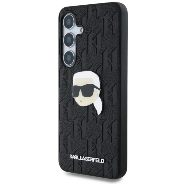 Original Pouch KARL LAGERFELD Leather Monogram Pin Logo Karl Head for Samsung Galaxy S25 Plus black