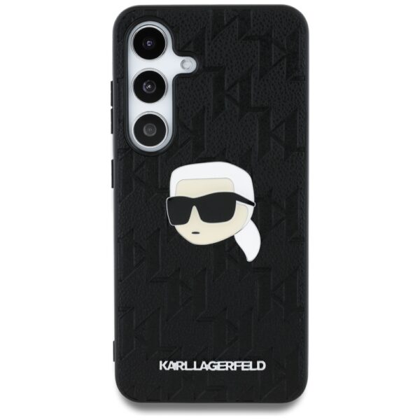 Original Pouch KARL LAGERFELD Leather Monogram Pin Logo Karl Head for Samsung Galaxy S25 Plus black