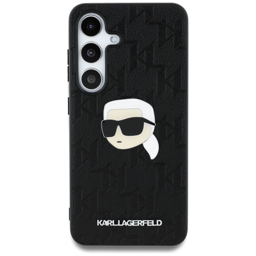 Original Pouch KARL LAGERFELD Leather Monogram Pin Logo Karl Head for Samsung Galaxy S25 Plus black