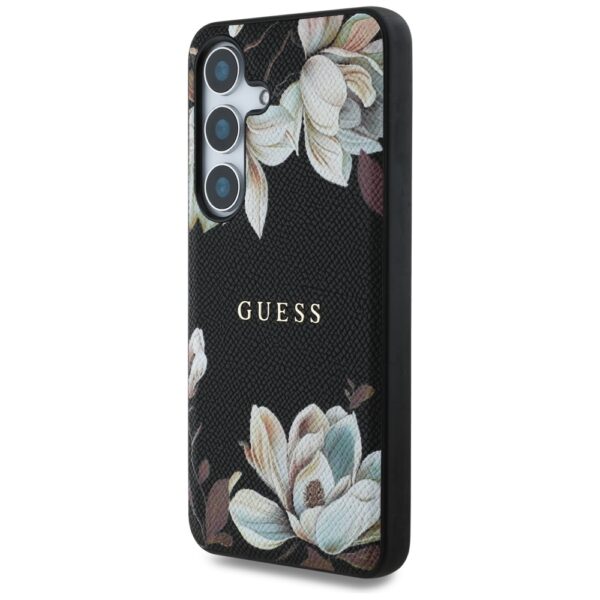 Original Case GUESS Grained Printed Flower Pattern Magsafe do Samsung Galaxy S25 black