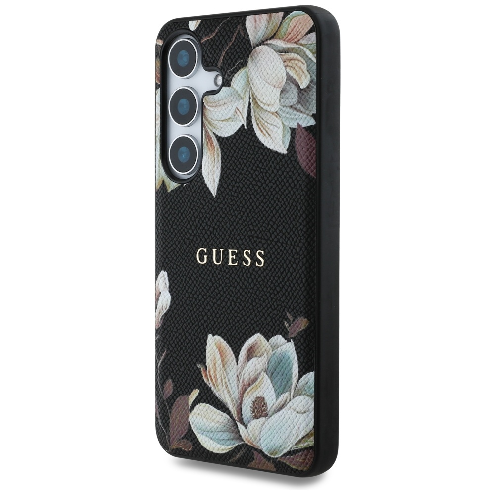 Original Case GUESS Grained Printed Flower Pattern Magsafe do Samsung Galaxy S25 black