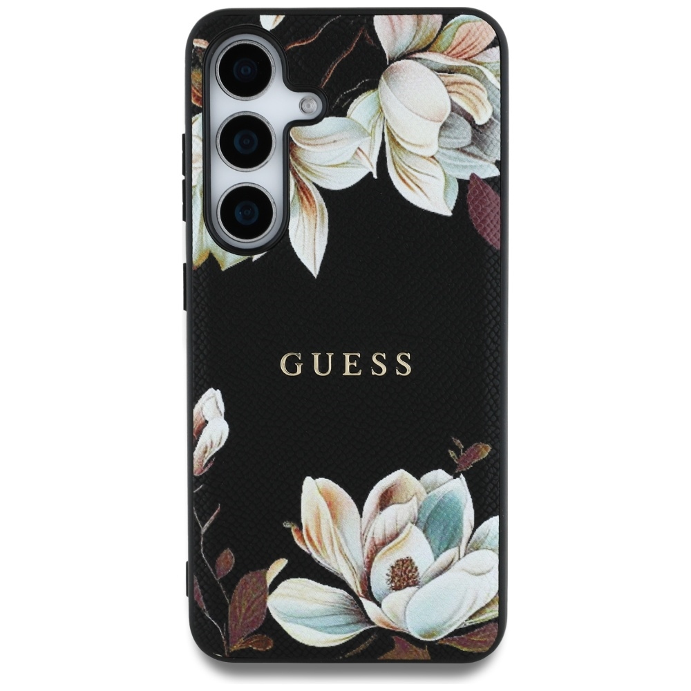 Original Case GUESS Grained Printed Flower Pattern Magsafe do Samsung Galaxy S25 black