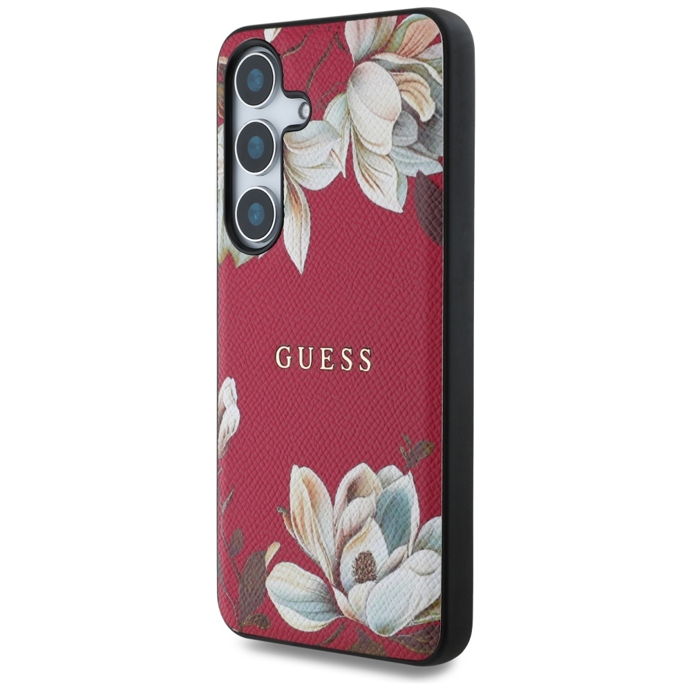 Original Case GUESS Grained Printed Flower Pattern Magsafe do Samsung Galaxy S25 fuchsia