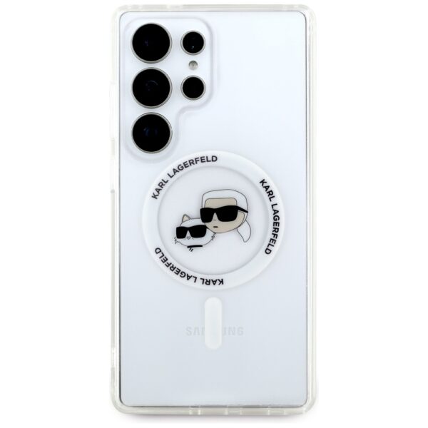 Original Pouch KARL LAGERFELD Button Karl&Choupette Heads Printed Logo Magsafe for Samsung Galaxy S25 Ultra white
