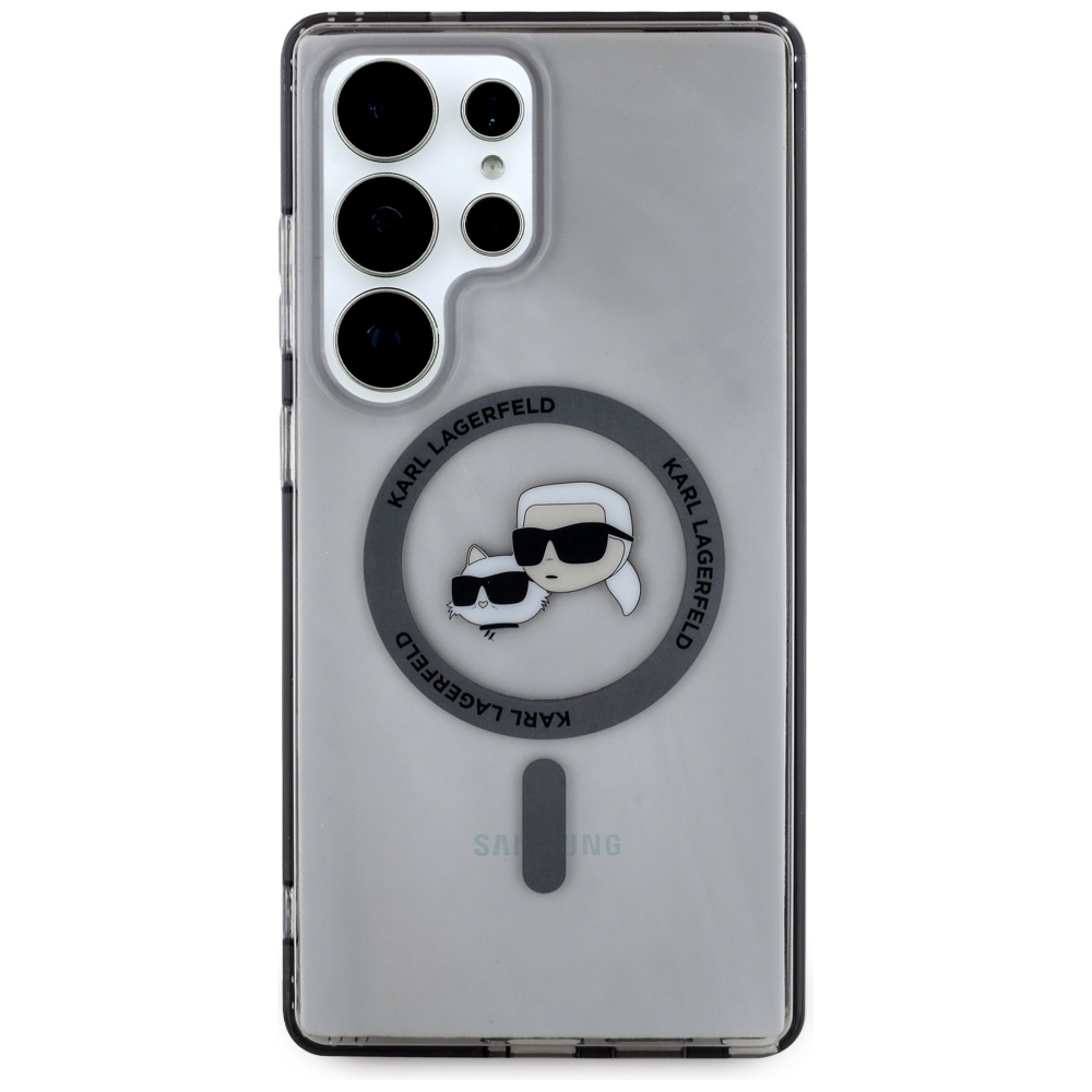 Original Pouch KARL LAGERFELD Button Karl&Choupette Heads Printed Logo Magsafe for Samsung Galaxy S25 Ultra black