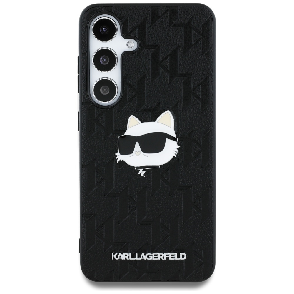 Original Pouch KARL LAGERFELD Leather Monogram Pin Logo Choupette Head for Samsung Galaxy S25 black