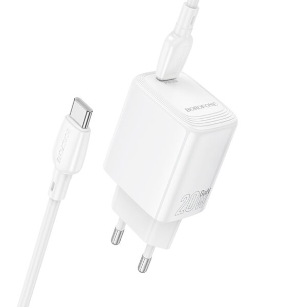 Borofone Wall charger BN26 Fuente - Type C - PD 20W with Type C to Type C cable white