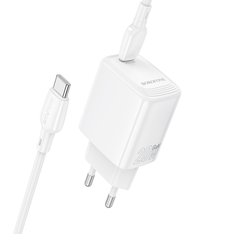 Borofone Wall charger BN26 Fuente - Type C - PD 20W with Type C to Type C cable white