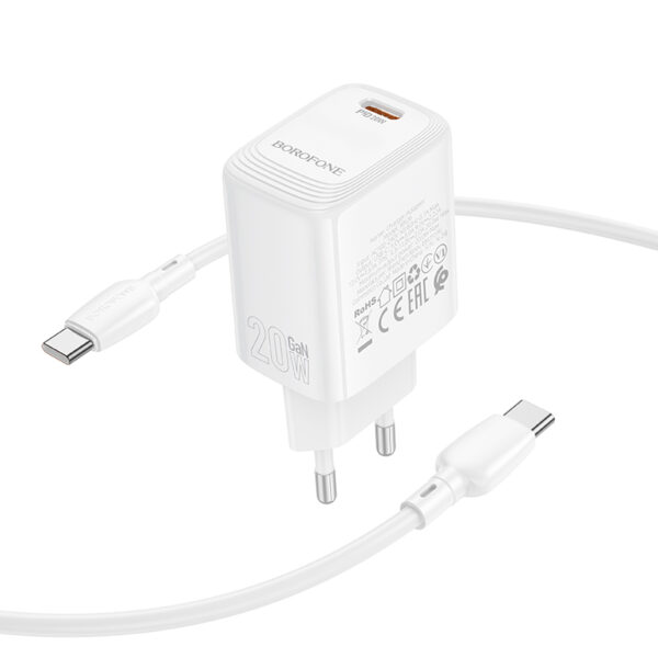 Borofone Wall charger BN26 Fuente - Type C - PD 20W with Type C to Type C cable white