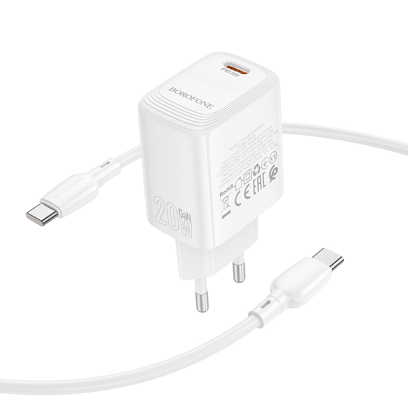 Borofone Wall charger BN26 Fuente - Type C - PD 20W with Type C to Type C cable white