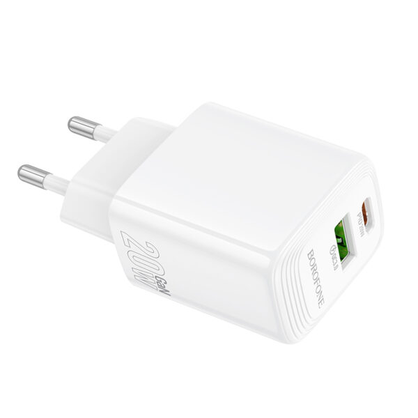 Borofone Wall charger BN27 Fuente - USB + Type C - QC 3.0 PD 20W white