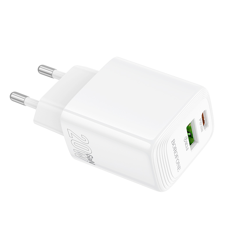 Borofone Wall charger BN27 Fuente - USB + Type C - QC 3.0 PD 20W white